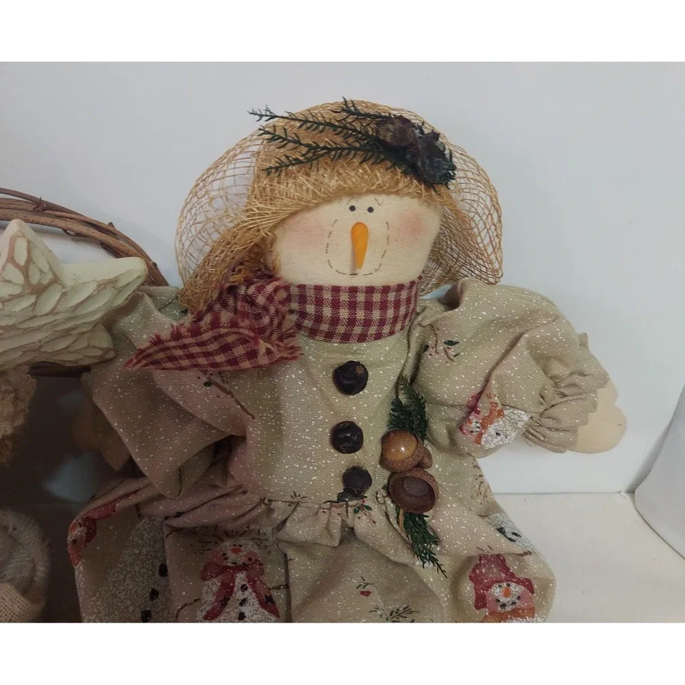 Charming Angel &‎ Snowman Duo Plush Dolls Rustic Country Farmhouse Decor Set
